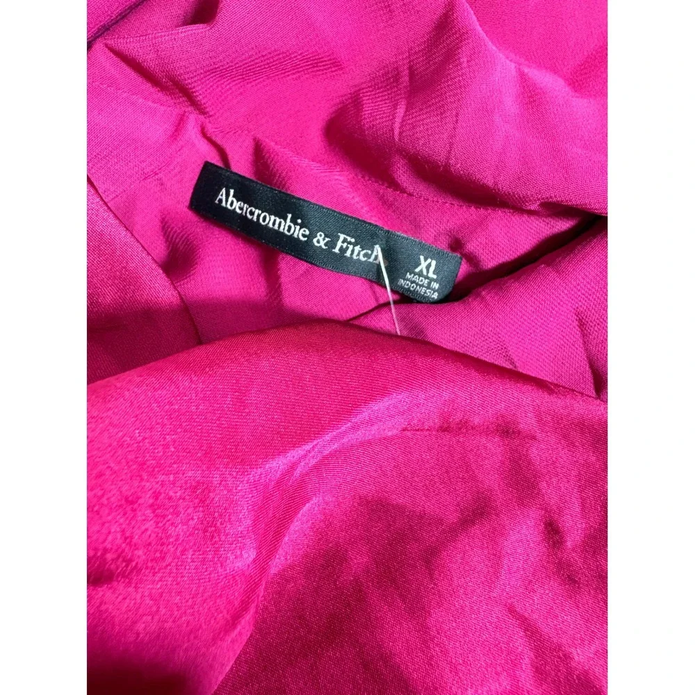 Abercrombie & fitch Satin Cowl Neck Ruched Maxi Dress Magenta Pink Formal XL new
